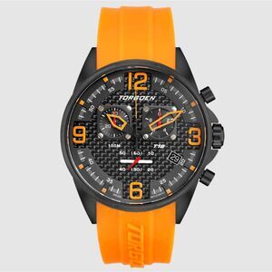 New Torgoen TN-1197 T18 Black Orange Carbon 45mm Silicone Strap Watch